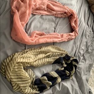 Two infinity scarves.
